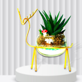 Zebra Plant with Golden Deer Stand